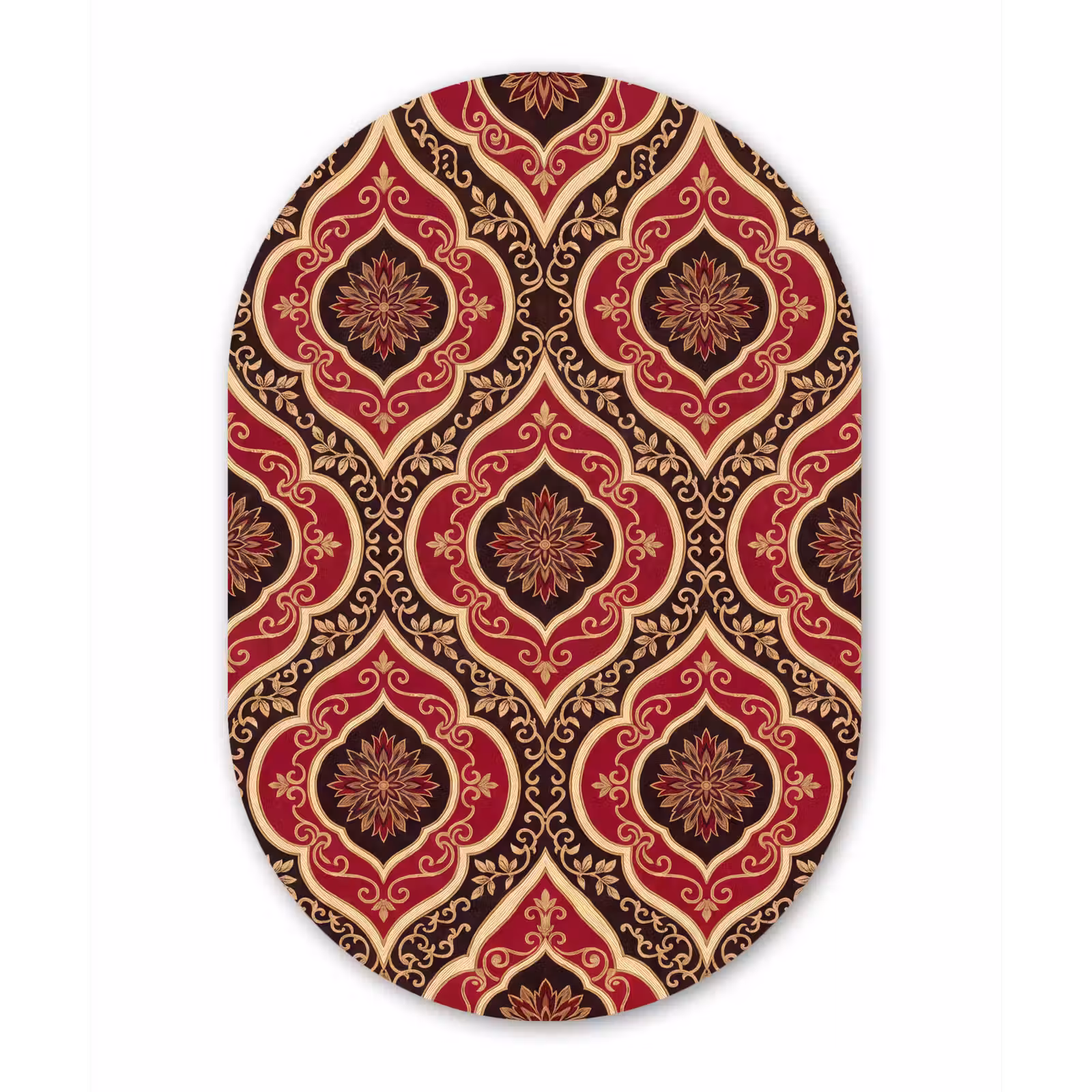 Glasbild Oval - Muster – Ornament – Barock – Rot – Gold — 1
