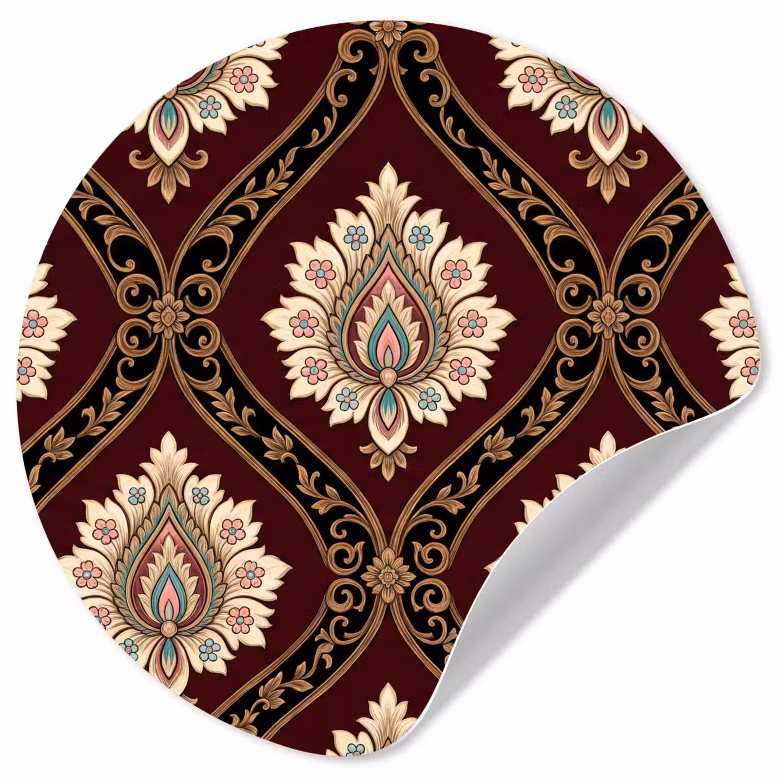 Runde Tapete - Muster – Blumenmotiv – Dekoration – Klassisch – Rot — 1