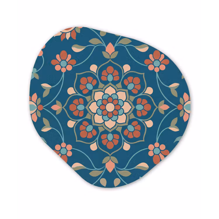 Glasbild Organische Form - Blumen – Muster – Natur – Ornament – Blau — 1