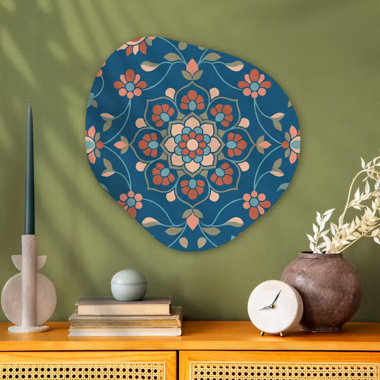 Glasbild Organische Form - Blumen – Muster – Natur – Ornament – Blau — 2