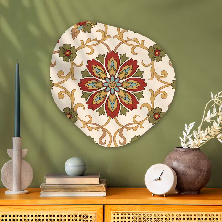 Glasbild Organische Form - Muster – Blumen – Ornament – Klassisch – Farbenfroh — 2