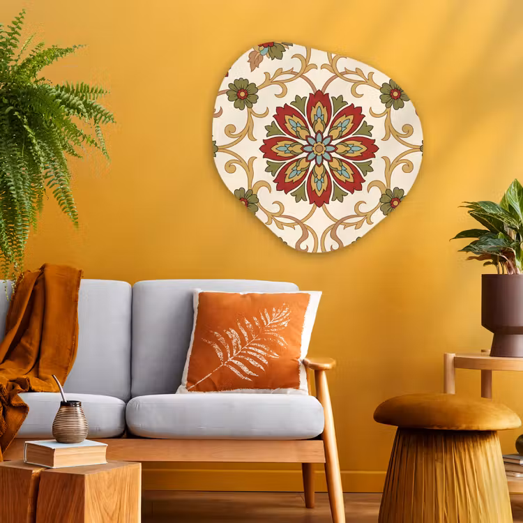 Glasbild Organische Form - Muster – Blumen – Ornament – Klassisch – Farbenfroh — 3