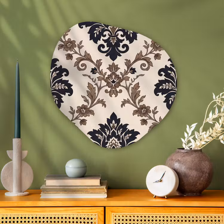 Glasbild Organische Form - Muster – Blumenmuster – Klassisch – Beige-Blau — 2