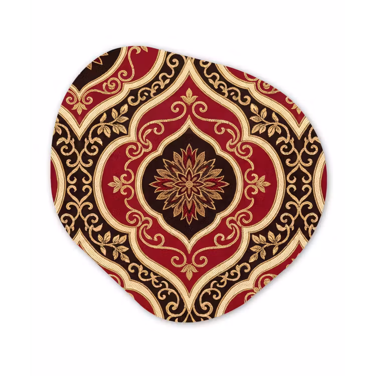 Glasbild Organische Form - Muster – Ornament – Barock – Rot – Gold — 1