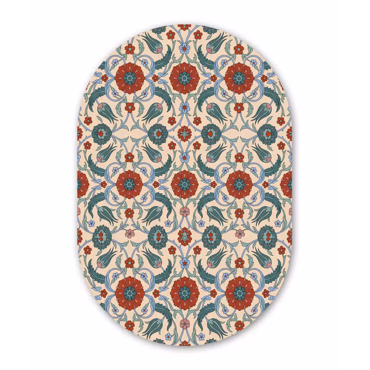 Glasbild Oval - Blumen – Muster – Klassisch – Dekoration – Farbenfroh — 1
