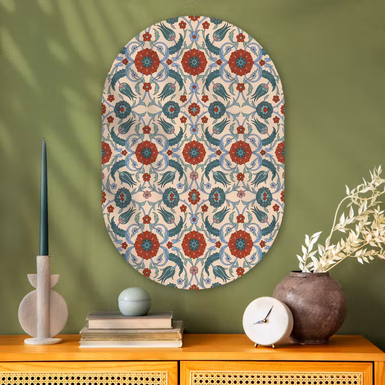 Glasbild Oval - Blumen – Muster – Klassisch – Dekoration – Farbenfroh — 2