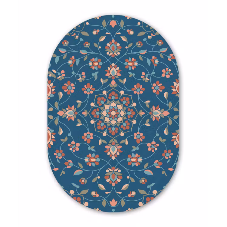 Glasbild Oval - Blumen – Muster – Natur – Ornament – Blau — 1