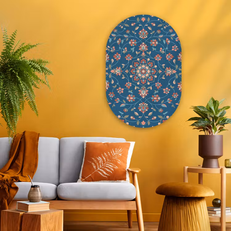 Glasbild Oval - Blumen – Muster – Natur – Ornament – Blau — 3