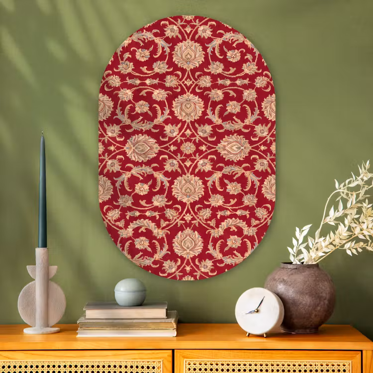 Glasbild Oval - Muster – Blume – Klassisch – Orientalisch – Rot — 2