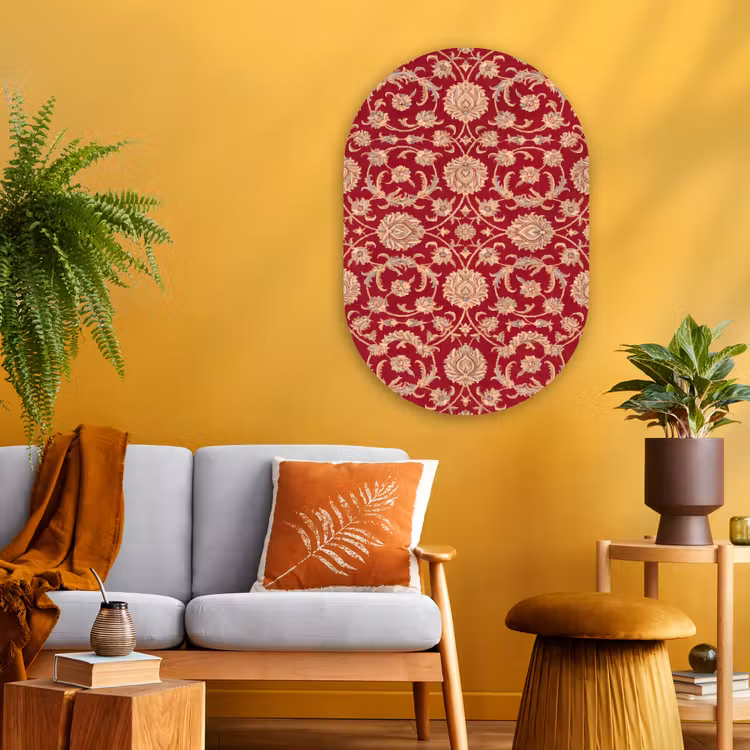 Glasbild Oval - Muster – Blume – Klassisch – Orientalisch – Rot — 3