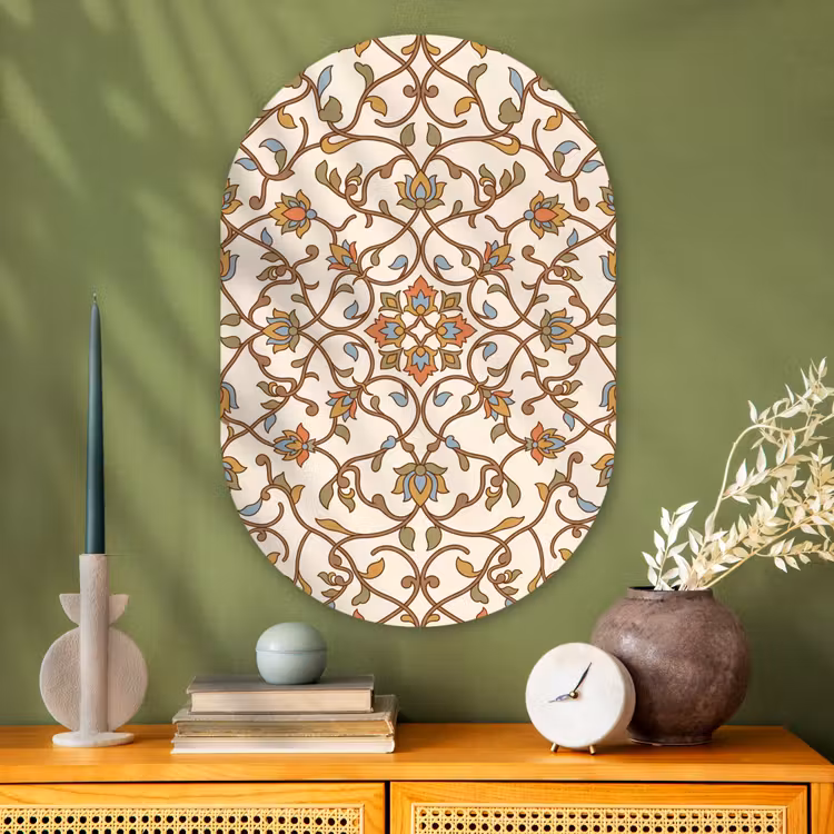 Glasbild Oval - Muster – Blumen – Ornament – Bunt — 2