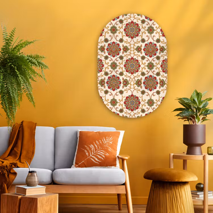 Glasbild Oval - Muster – Blumen – Ornament – Klassisch – Farbenfroh — 3