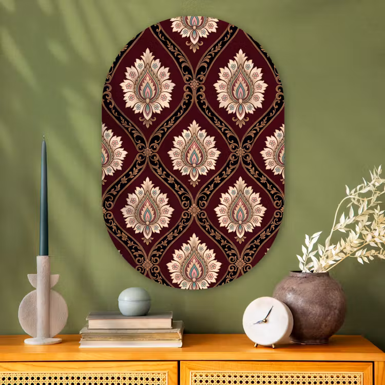 Glasbild Oval - Muster – Blumenmotiv – Dekoration – Klassisch – Rot — 2