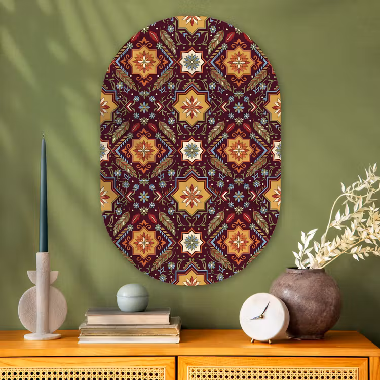 Glasbild Oval - Muster – Floral – Geometrisch – Farbenfroh – Dekoration — 2