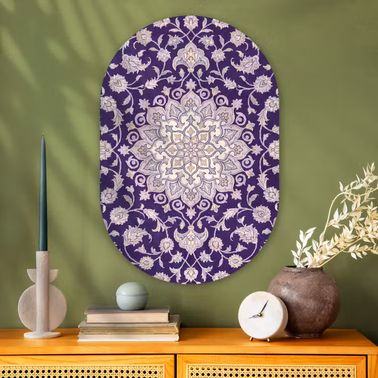Glasbild Oval - Muster – Medaillon – Orientalisch – Lila – Dekoration — 2