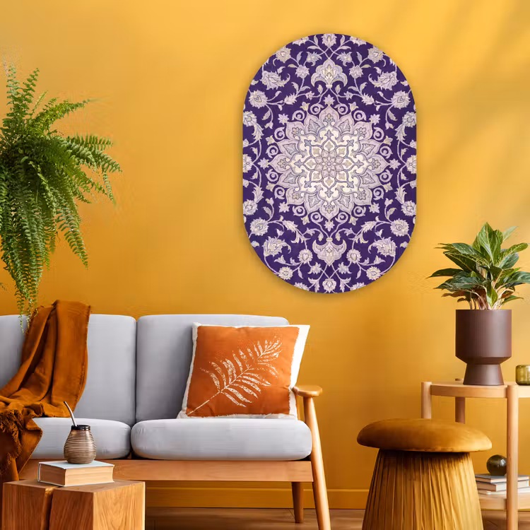 Glasbild Oval - Muster – Medaillon – Orientalisch – Lila – Dekoration — 3