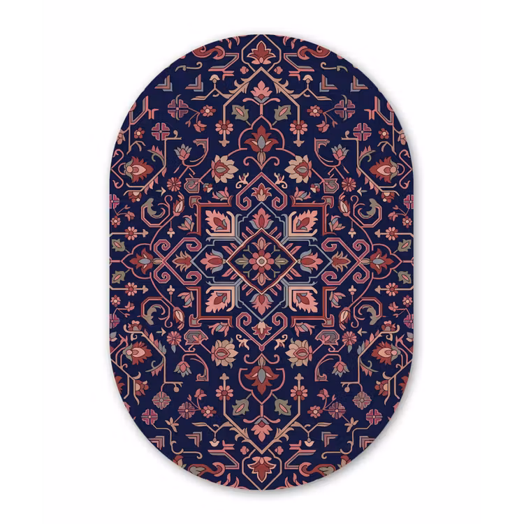 Glasbild Oval - Muster – Orientalisch – Blumig – Blau – Klassisch — 1