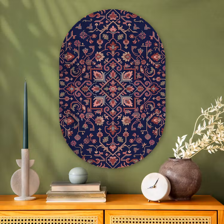 Glasbild Oval - Muster – Orientalisch – Blumig – Blau – Klassisch — 2