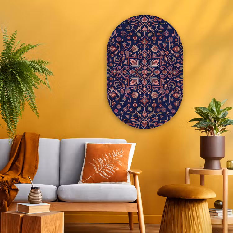 Glasbild Oval - Muster – Orientalisch – Blumig – Blau – Klassisch — 3