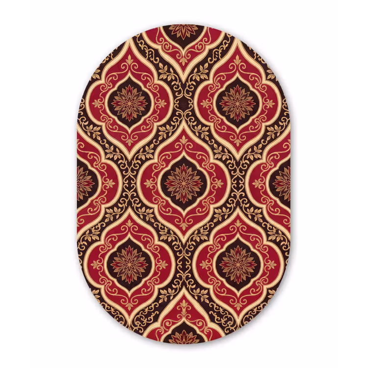 Glasbild Oval - Muster – Ornament – Barock – Rot – Gold — 1