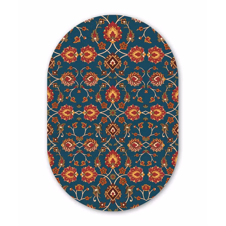 Glasbild Oval - Ornament – Flora – Traditionell – Klassisch – Blaugrün — 1