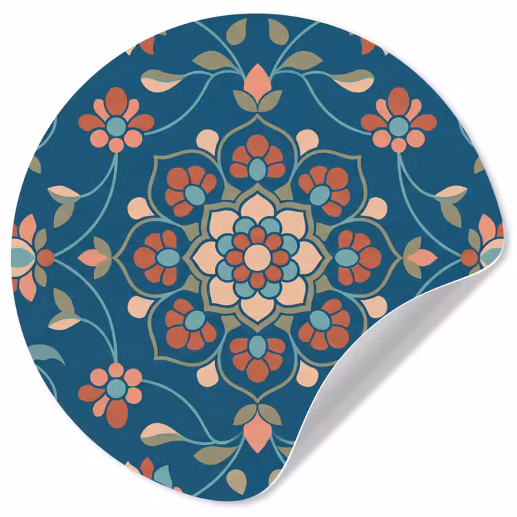 Runde Tapete - Blumen – Muster – Natur – Ornament – Blau — 1