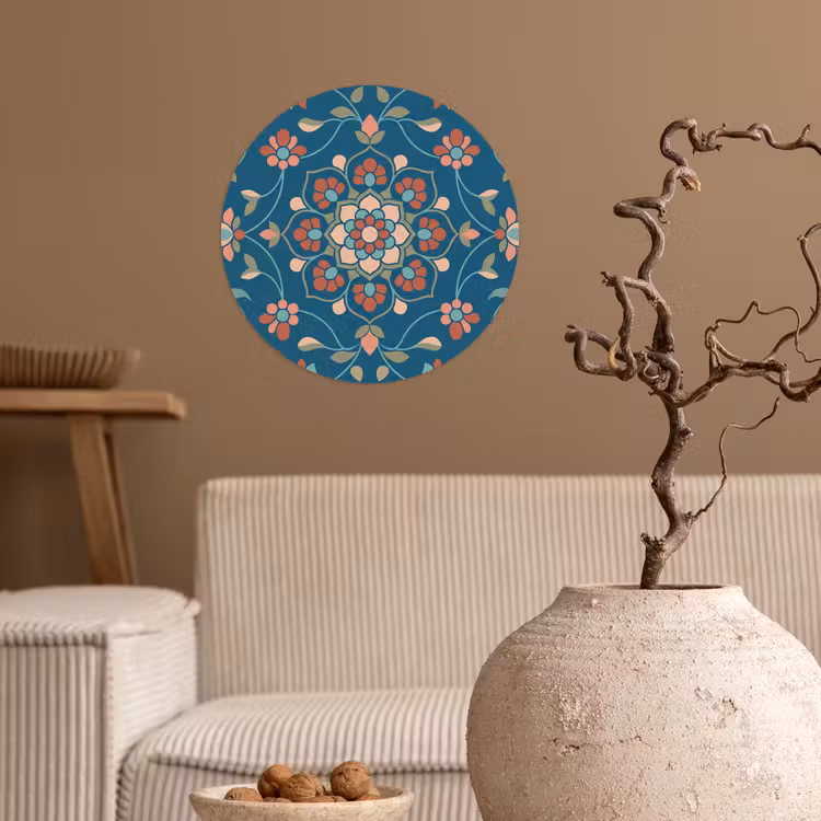 Runde Tapete - Blumen – Muster – Natur – Ornament – Blau — 2