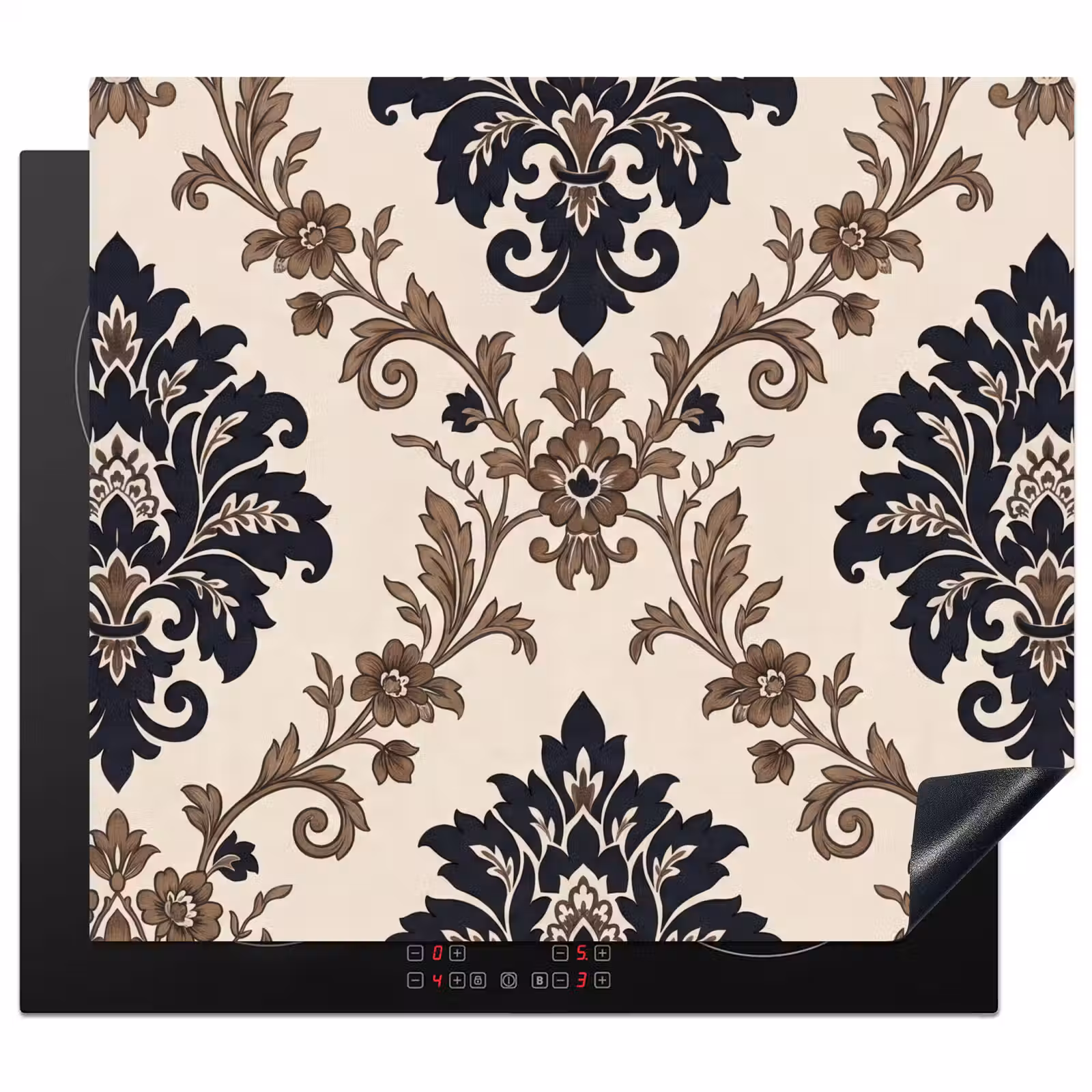 Herdabdeckplatte - Muster – Blumenmuster – Klassisch – Beige-Blau — 1