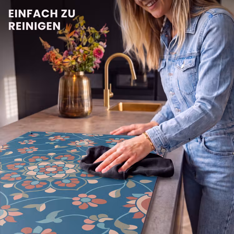 2-in-1 Herdabdeckplatte & Spritzschutz - Blumen – Muster – Natur – Ornament – Blau — 5