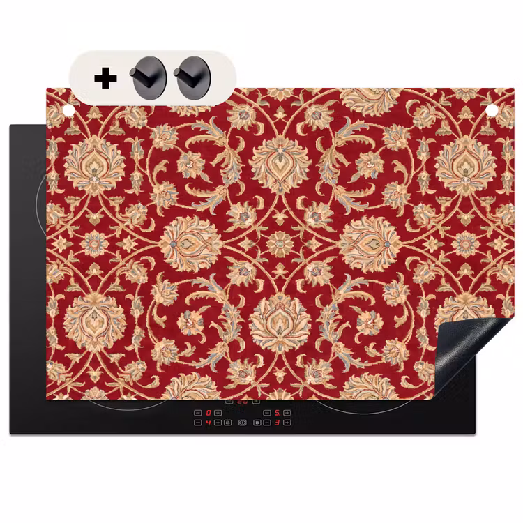 2-in-1 Herdabdeckplatte & Spritzschutz - Muster – Blume – Klassisch – Orientalisch – Rot — 1