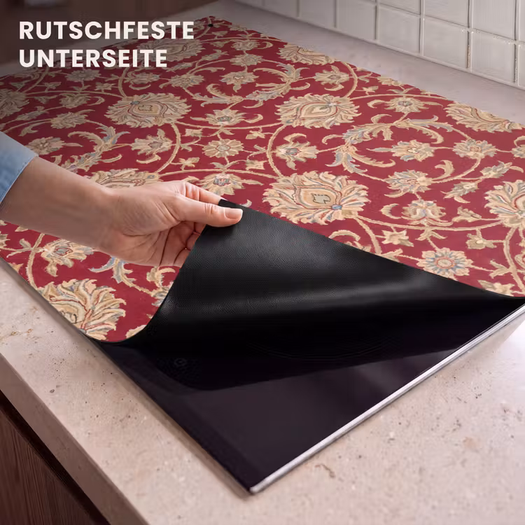 2-in-1 Herdabdeckplatte & Spritzschutz - Muster – Blume – Klassisch – Orientalisch – Rot — 4