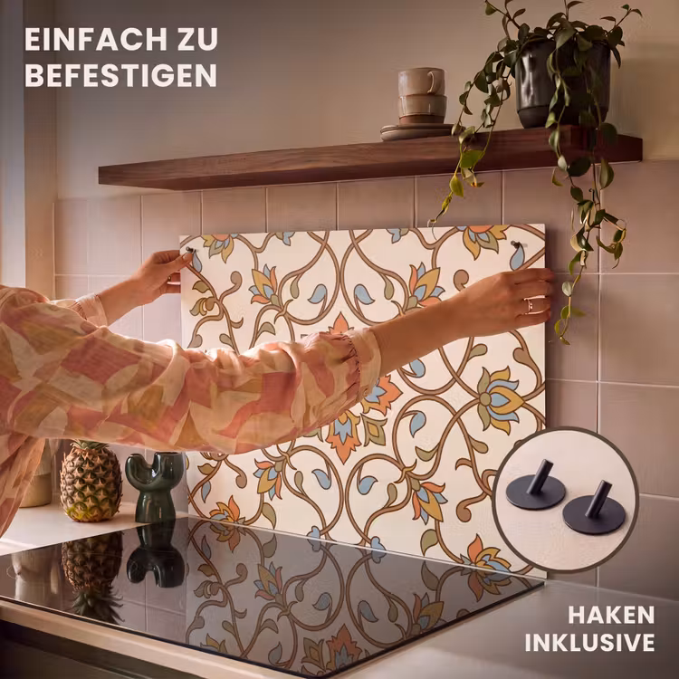 2-in-1 Herdabdeckplatte & Spritzschutz - Muster – Blumen – Ornament – Bunt — 7