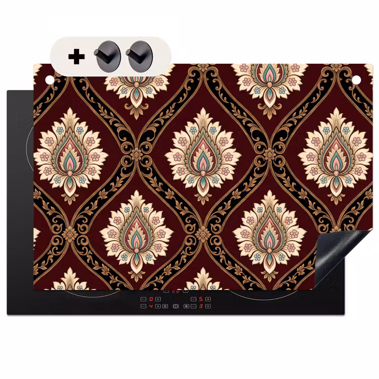 2-in-1 Herdabdeckplatte & Spritzschutz - Muster – Blumenmotiv – Dekoration – Klassisch – Rot — 1