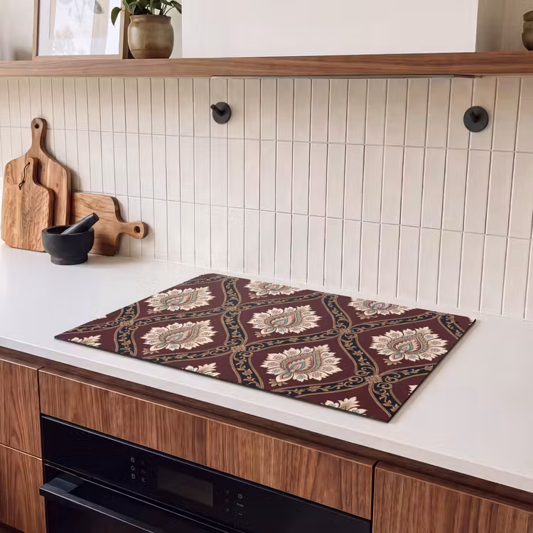 2-in-1 Herdabdeckplatte & Spritzschutz - Muster – Blumenmotiv – Dekoration – Klassisch – Rot — 2
