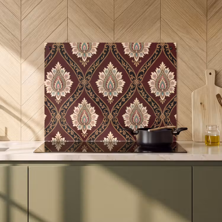 2-in-1 Herdabdeckplatte & Spritzschutz - Muster – Blumenmotiv – Dekoration – Klassisch – Rot — 3