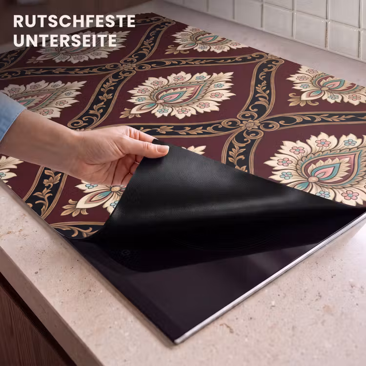 2-in-1 Herdabdeckplatte & Spritzschutz - Muster – Blumenmotiv – Dekoration – Klassisch – Rot — 4