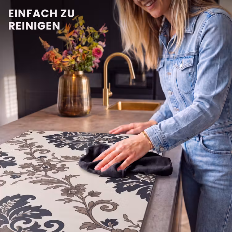 2-in-1 Herdabdeckplatte & Spritzschutz - Muster – Blumenmuster – Klassisch – Beige-Blau — 5