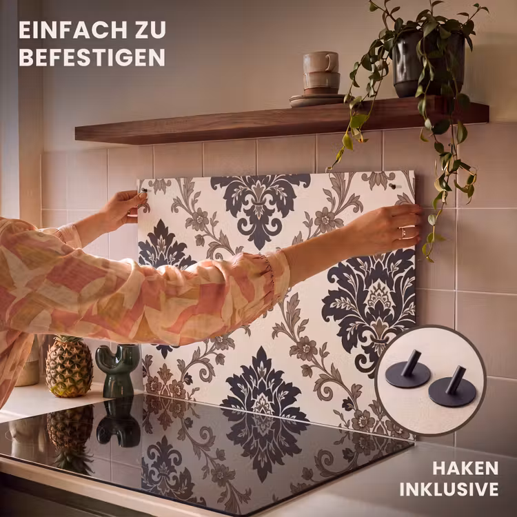 2-in-1 Herdabdeckplatte & Spritzschutz - Muster – Blumenmuster – Klassisch – Beige-Blau — 7