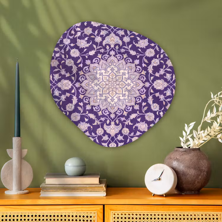 Glasbild Organische Form - Muster – Medaillon – Orientalisch – Lila – Dekoration — 2