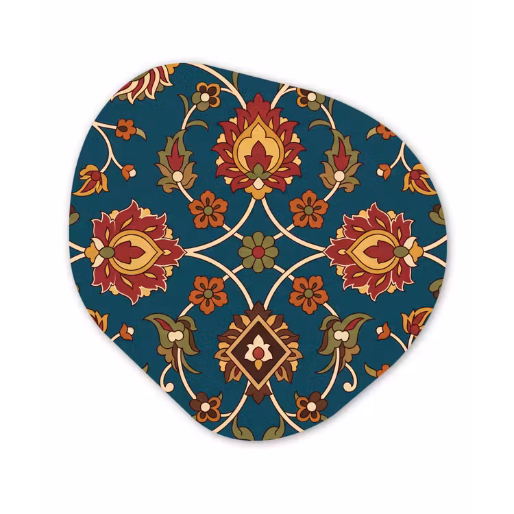 Glasbild Organische Form - Ornament – Flora – Traditionell – Klassisch – Blaugrün — 1
