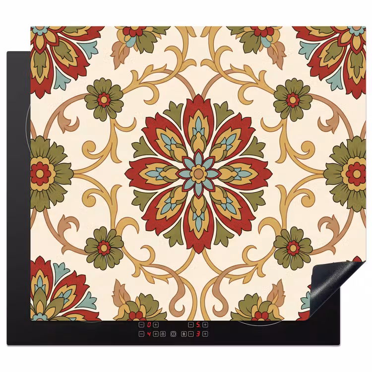 Herdabdeckplatte - Muster – Blumen – Ornament – Klassisch – Farbenfroh — 1