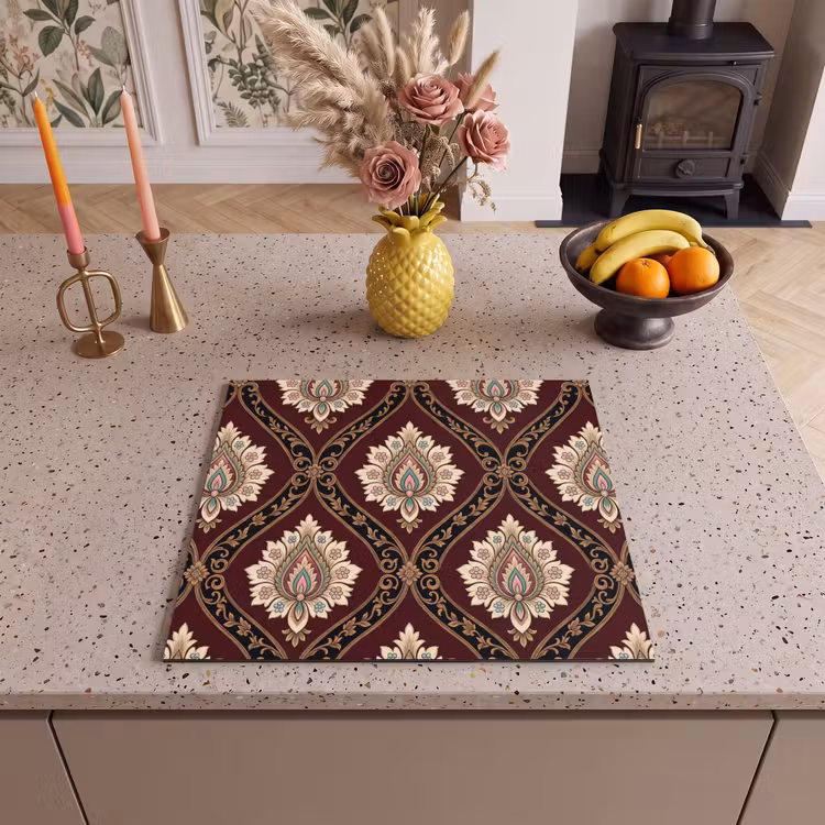 Herdabdeckplatte - Muster – Blumenmotiv – Dekoration – Klassisch – Rot — 2