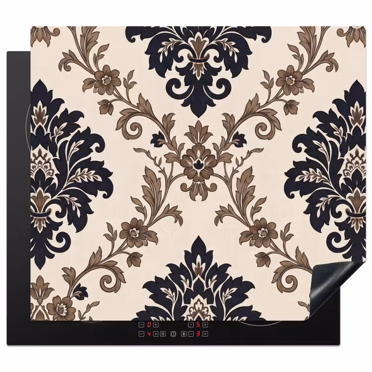 Herdabdeckplatte - Muster – Blumenmuster – Klassisch – Beige-Blau — 1