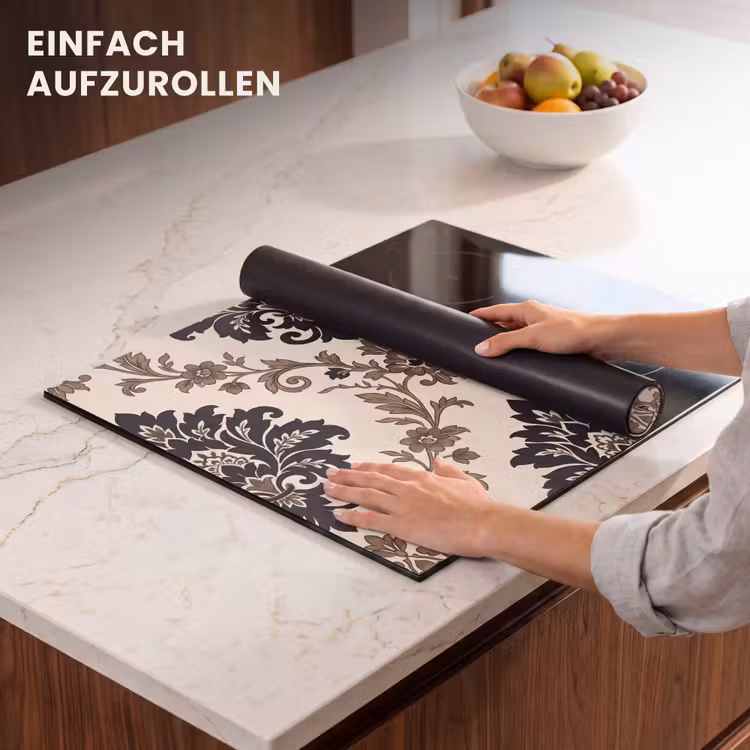 Herdabdeckplatte - Muster – Blumenmuster – Klassisch – Beige-Blau — 7