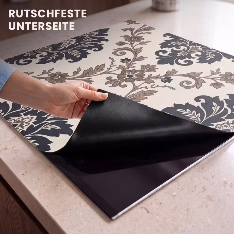 Herdabdeckplatte - Muster – Blumenmuster – Klassisch – Beige-Blau — 9