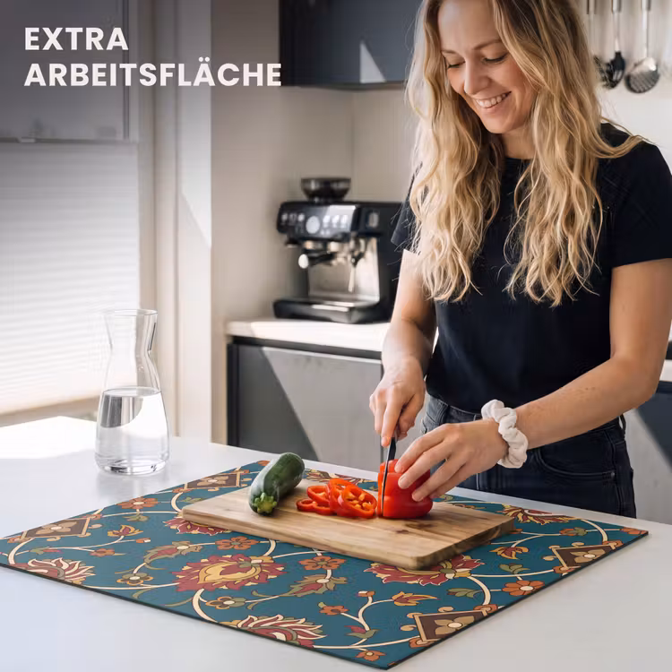 Herdabdeckplatte - Ornament – Flora – Traditionell – Klassisch – Blaugrün — 4