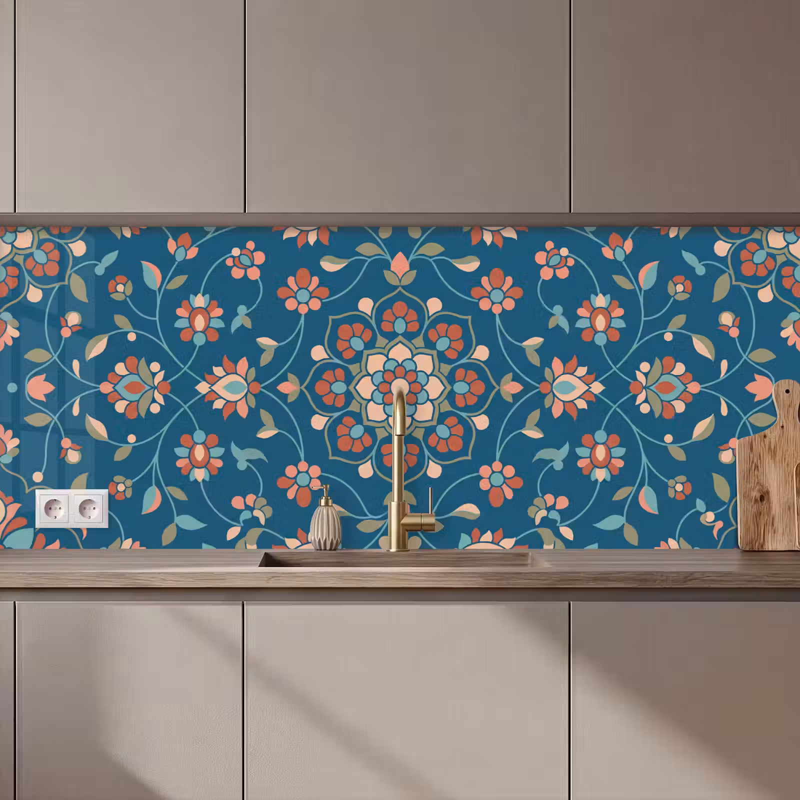 Küchenrückwand - Blumen – Muster – Natur – Ornament – Blau — 1
