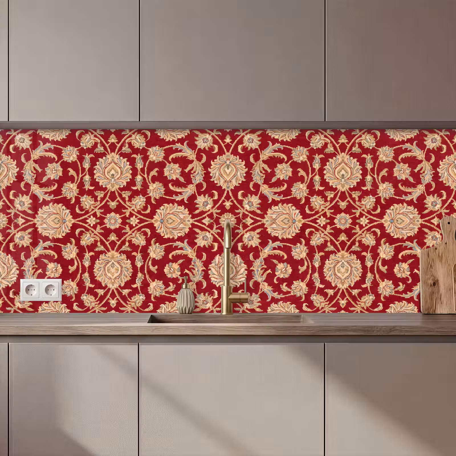 Küchenrückwand - Muster – Blume – Klassisch – Orientalisch – Rot — 1