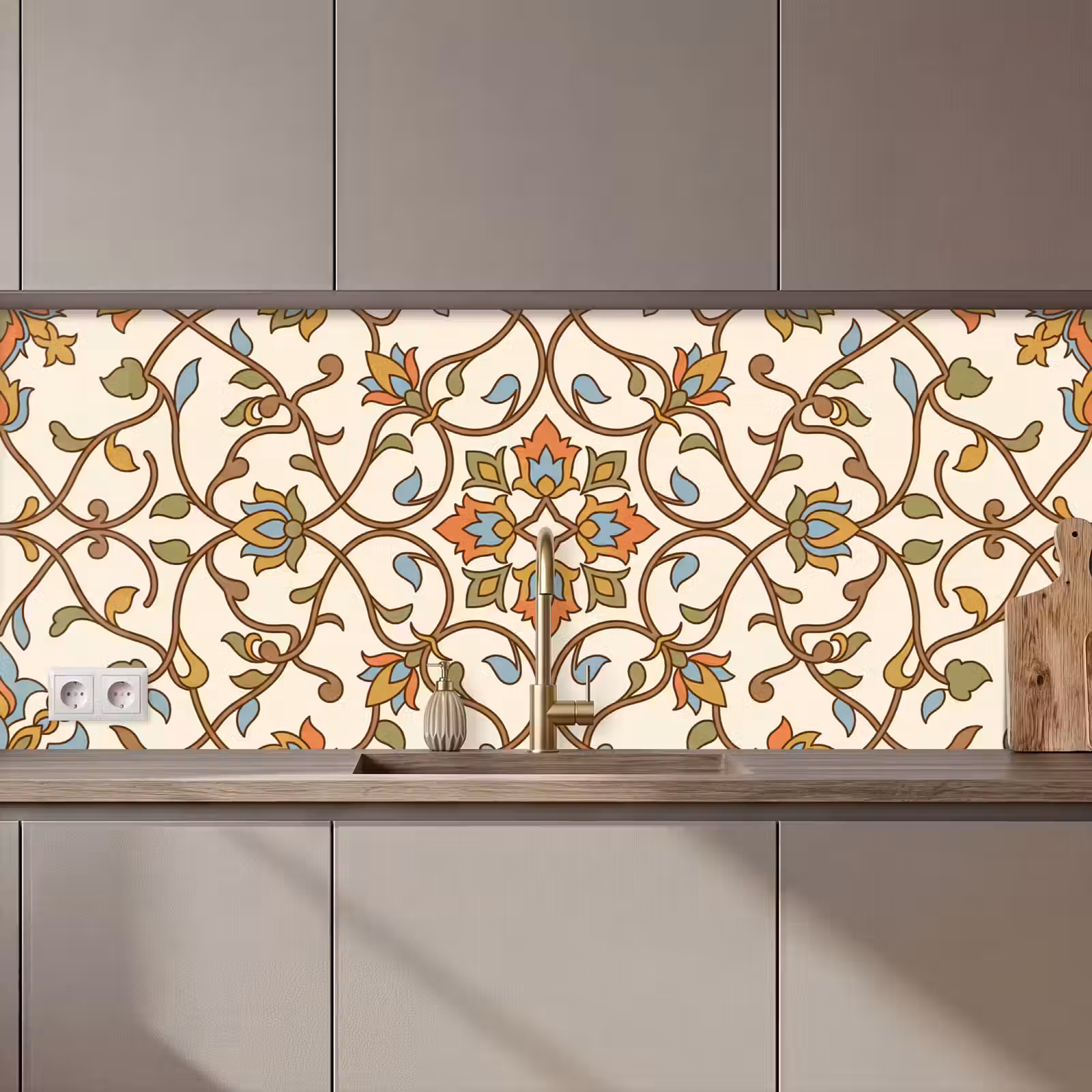 Küchenrückwand - Muster – Blumen – Ornament – Bunt — 1