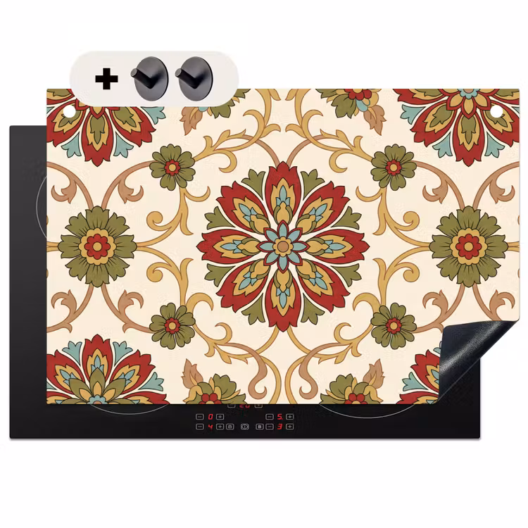 2-in-1 Herdabdeckplatte & Spritzschutz - Muster – Blumen – Ornament – Klassisch – Farbenfroh — 1